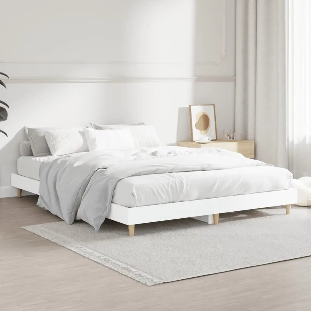 White Bed Frame 135x190 cm with Slatted Base
