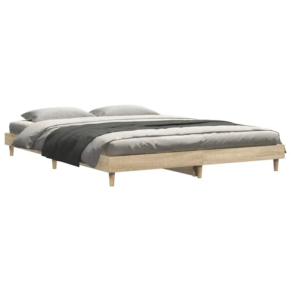 Bed Frame Sonoma Oak 135x190 cm Engineered Wood Bedroom Furniture Sleep Platform