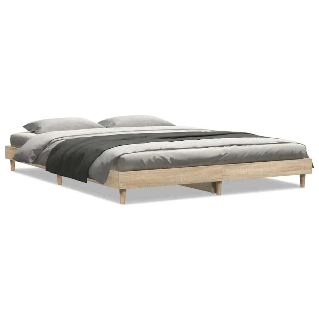 Bed Frame Sonoma Oak 135x190 cm Engineered Wood Bedroom Furniture Sleep Platform