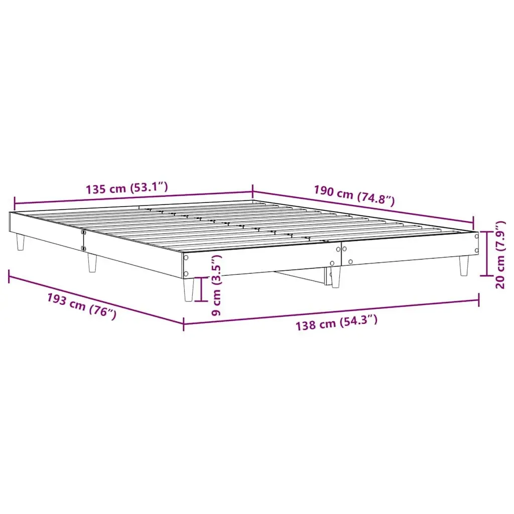 Bed Frame Sonoma Oak 135x190 cm Engineered Wood Bedroom Furniture Sleep Platform