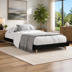 Cozy Black Bed Frame 90x190 cm with Wooden Legs