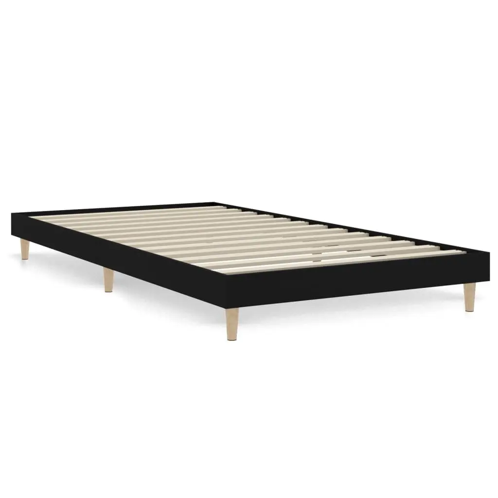 Black Bed Frame 90x190 cm with Wooden Legs