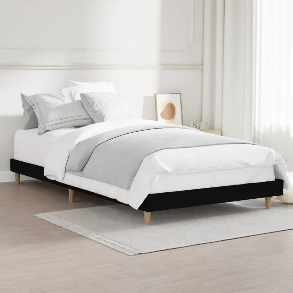 Black Bed Frame 90x190 cm with Wooden Legs