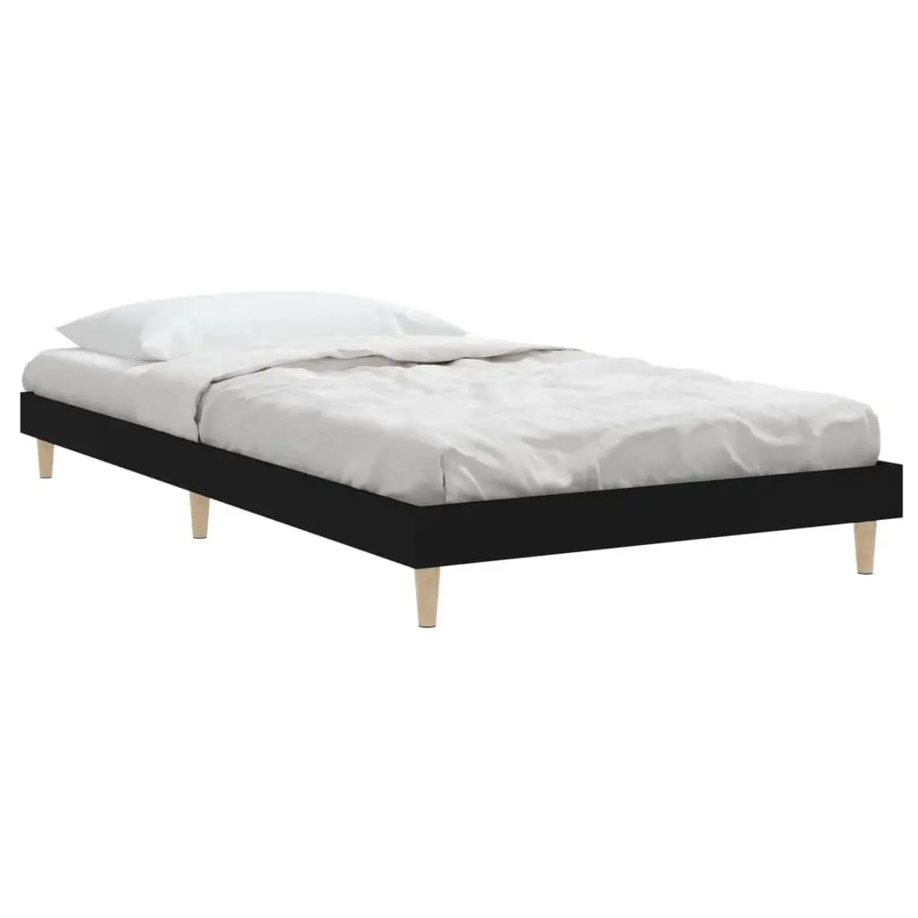 Black Bed Frame 90x190 cm with Wooden Legs