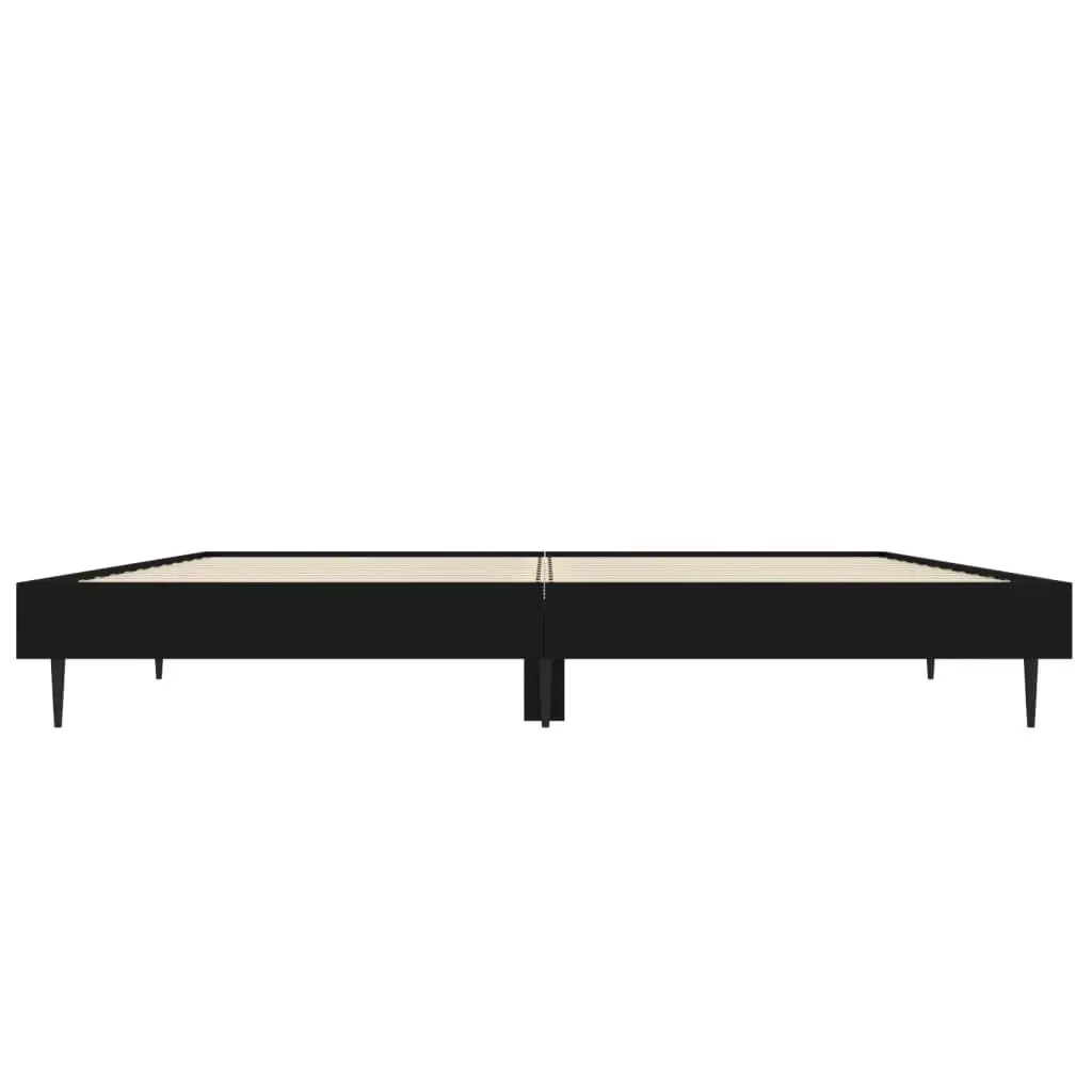 Black Bed Frame Engineered Wood 135x190 cm Metal Legs Slatted Base