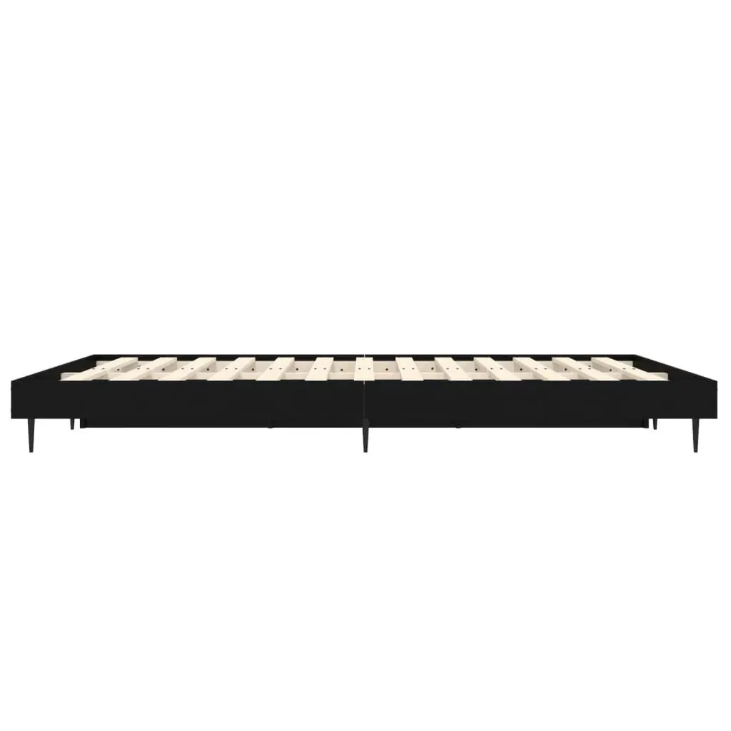 Black Bed Frame Engineered Wood 135x190 cm Metal Legs Slatted Base