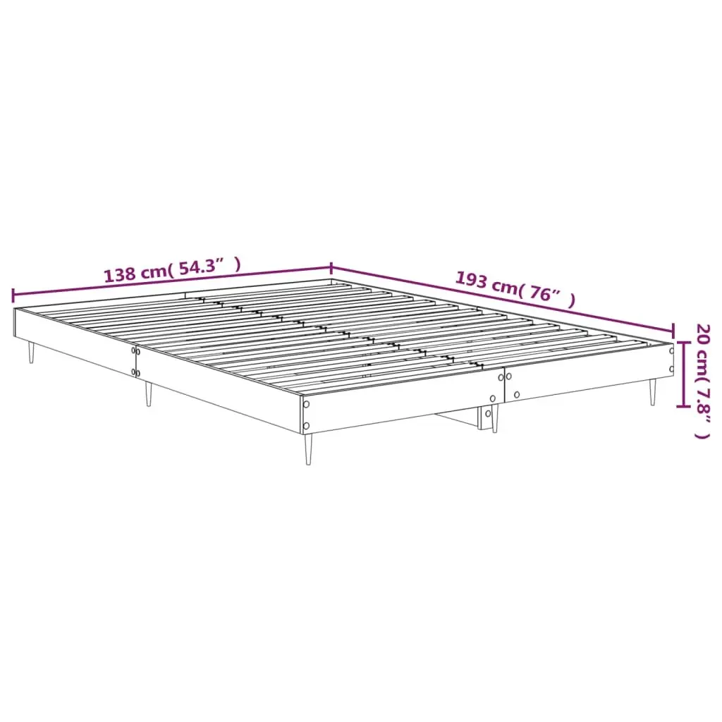 Black Bed Frame Engineered Wood 135x190 cm Metal Legs Slatted Base