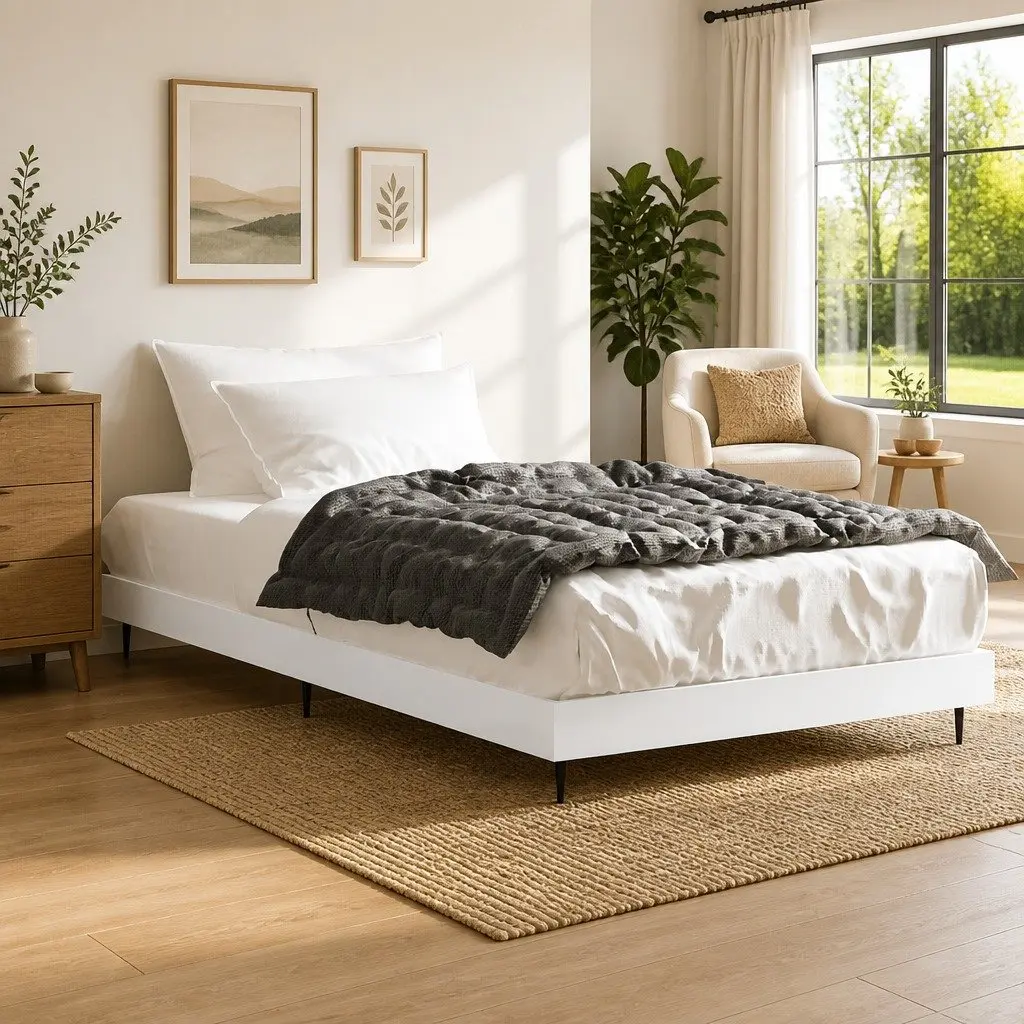 Bed Frame White 90x190 cm Engineered Wood Slatted Base