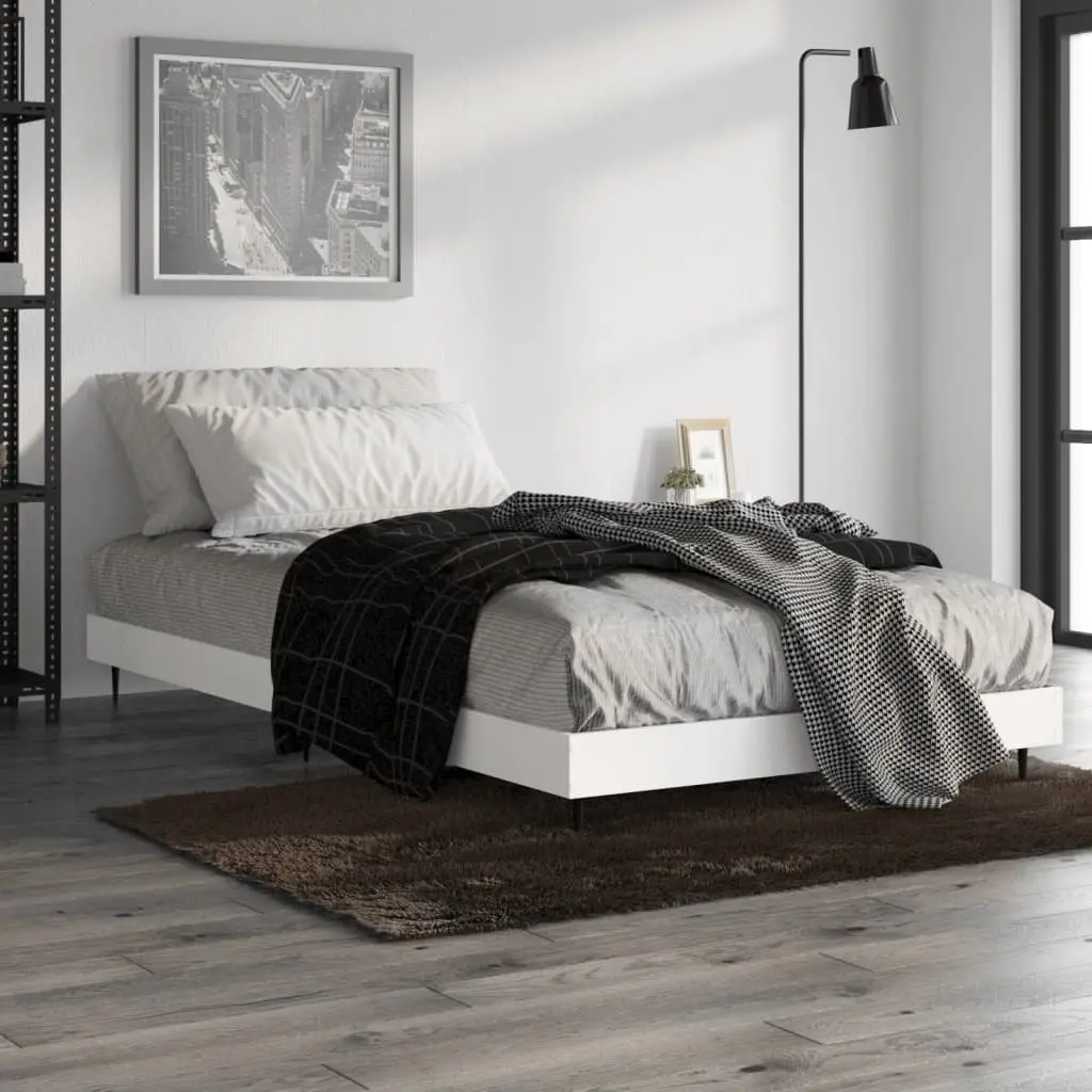 Bed Frame White 90x190 cm Engineered Wood Slatted Base