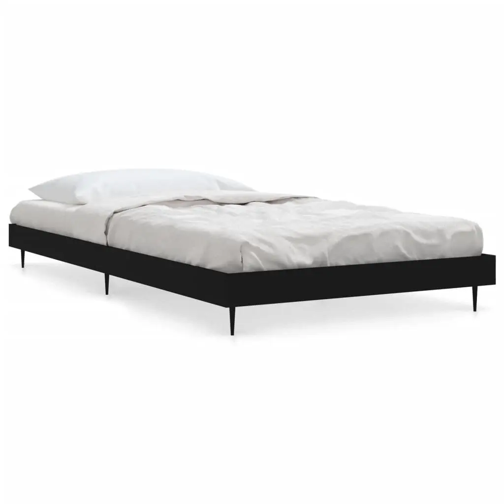 Bed Frame Black 90x190 cm Engineered Wood Slatted Base Metal Legs