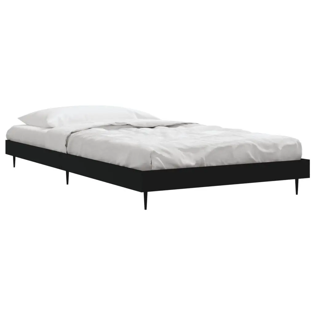Bed Frame Black 90x190 cm Engineered Wood Slatted Base Metal Legs