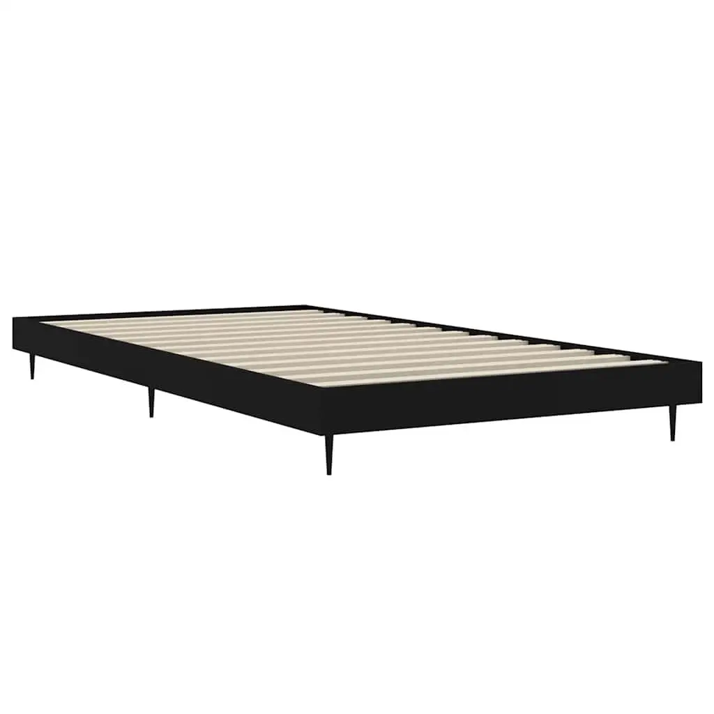 Bed Frame Black 90x190 cm Engineered Wood Slatted Base Metal Legs