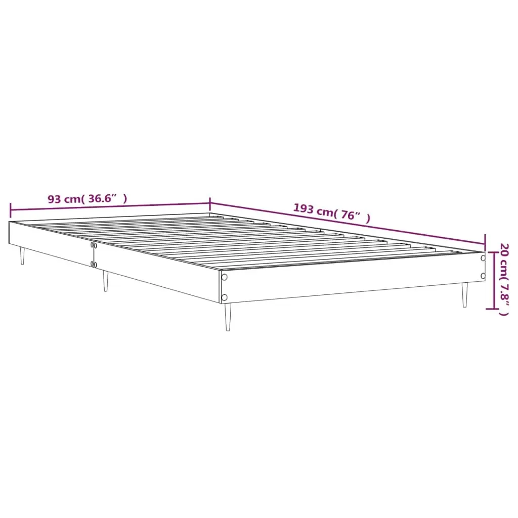 Bed Frame Black 90x190 cm Engineered Wood Slatted Base Metal Legs
