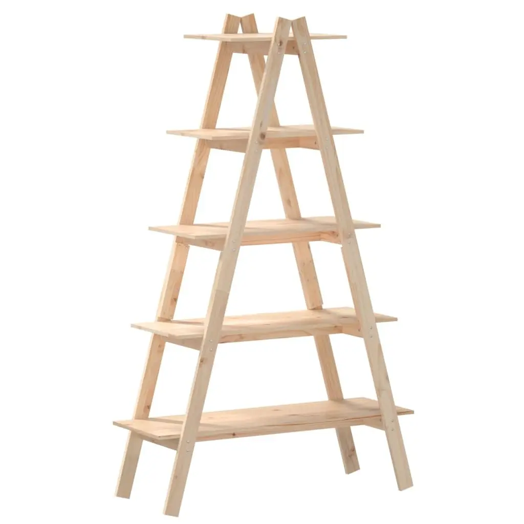 5-Tier A-Frame Wooden Shelf Brown Pine Storage Bookcases Display Stand