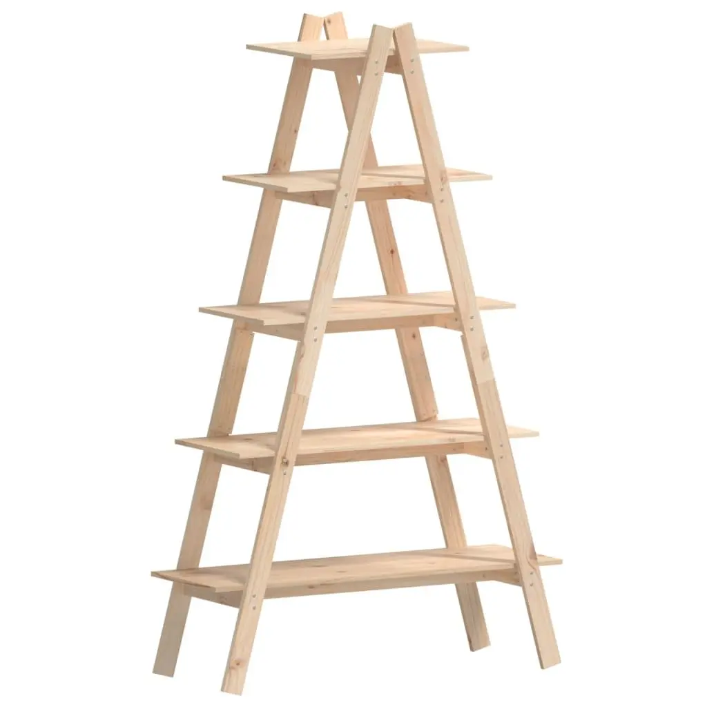 5-Tier A-Frame Wooden Shelf Brown Pine Storage Bookcases Display Stand