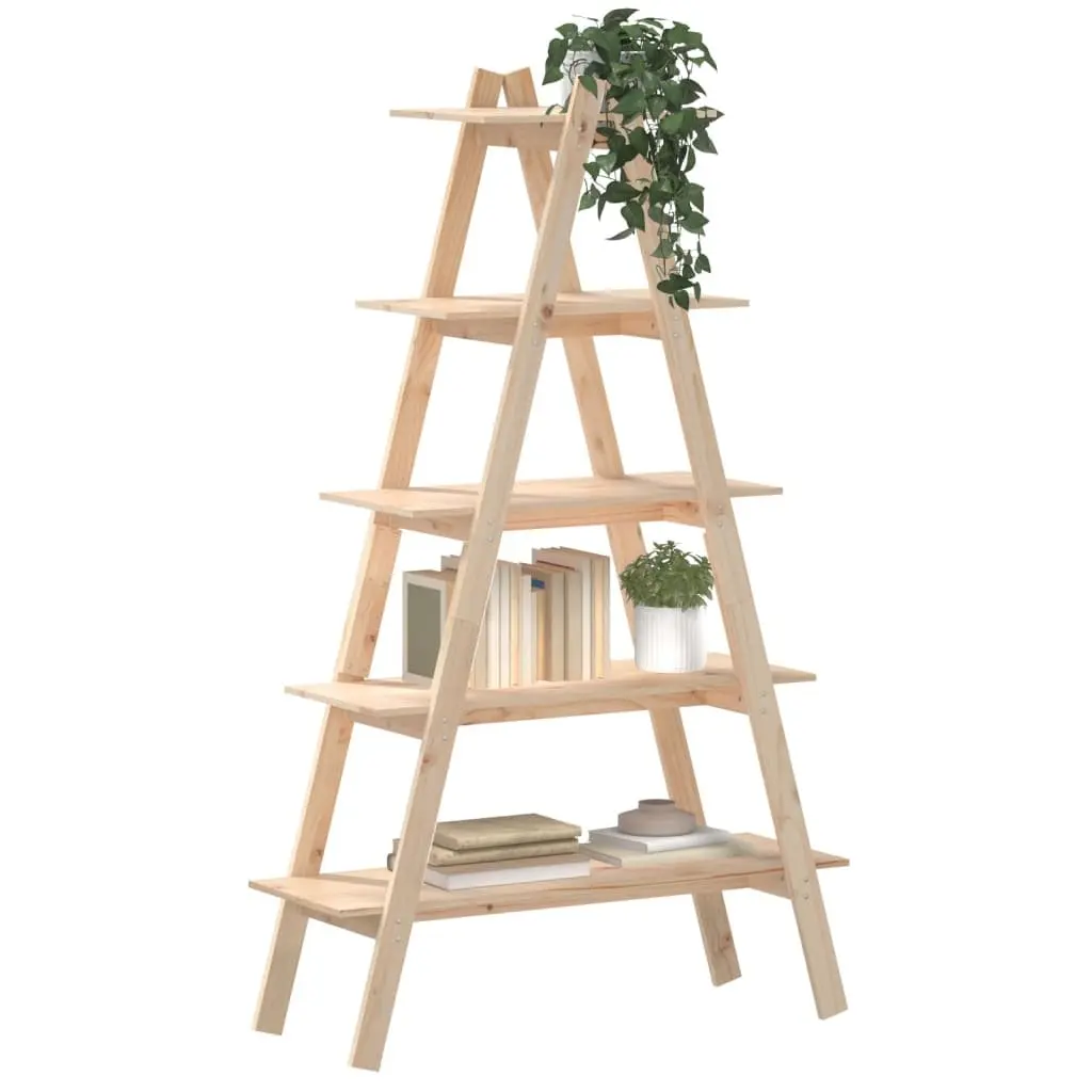 5-Tier A-Frame Wooden Shelf Brown Pine Storage Bookcases Display Stand