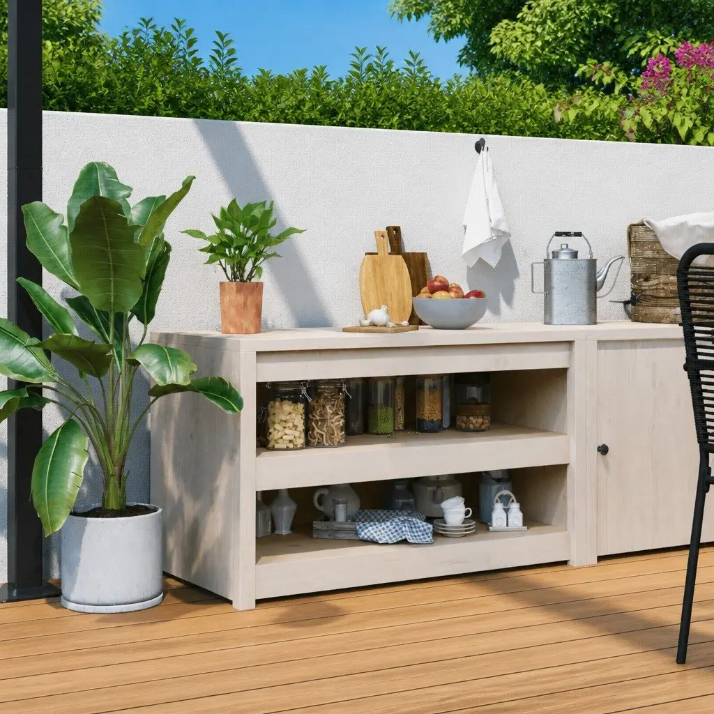 White Solid Pine Outdoor Kitchen Cabinet for Garden