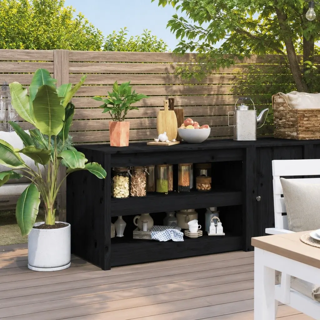 Outdoor Kitchen Cabinet Black Wooden Garden Storage Cupboard