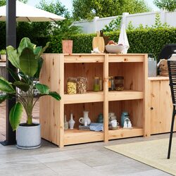 Brown Solid Pine Wood Outdoor Kitchen Cabinet