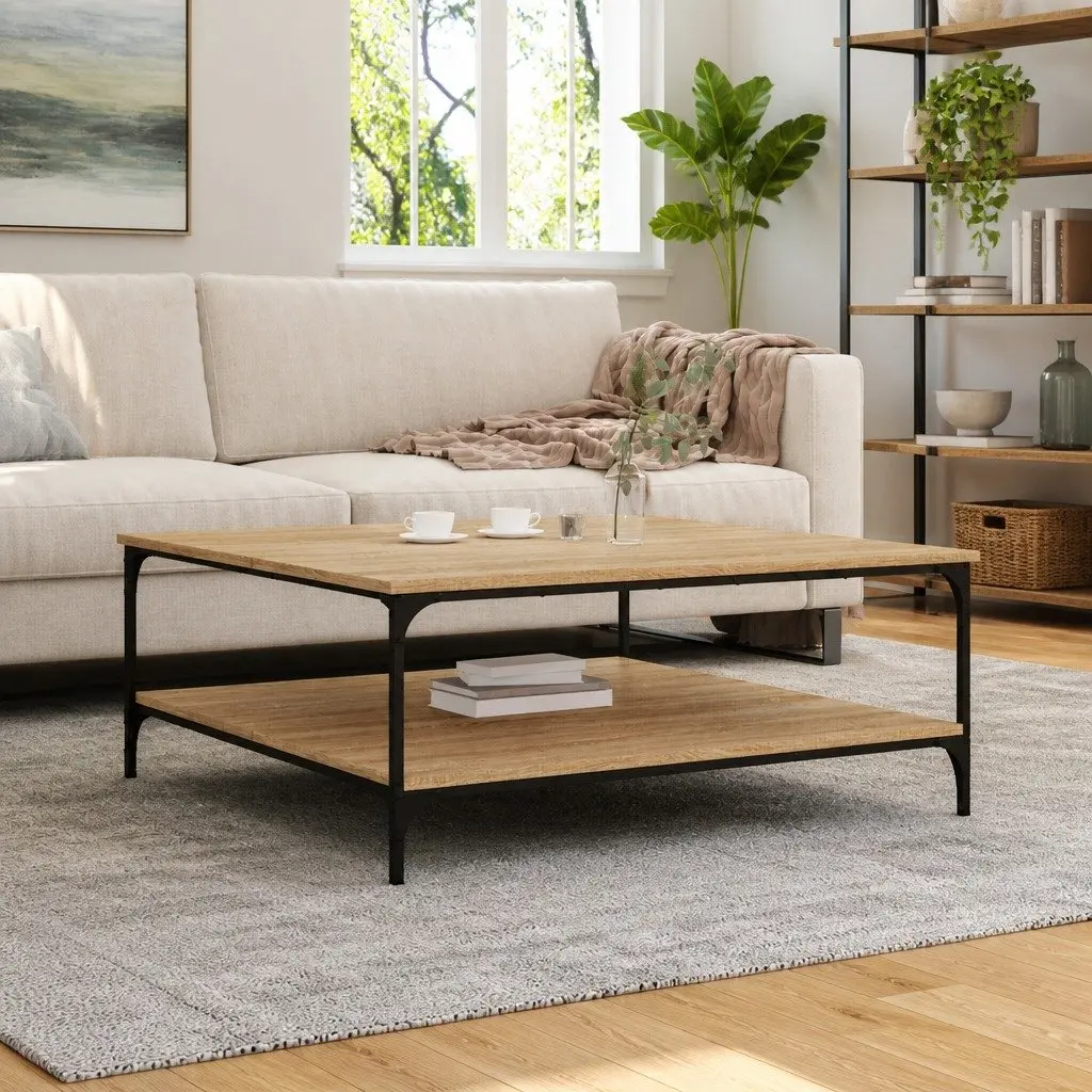 Brown Coffee Table with Storage Shelves