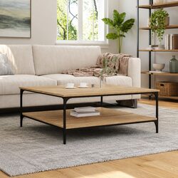 Stylish Brown Coffee Table with Storage Shelves