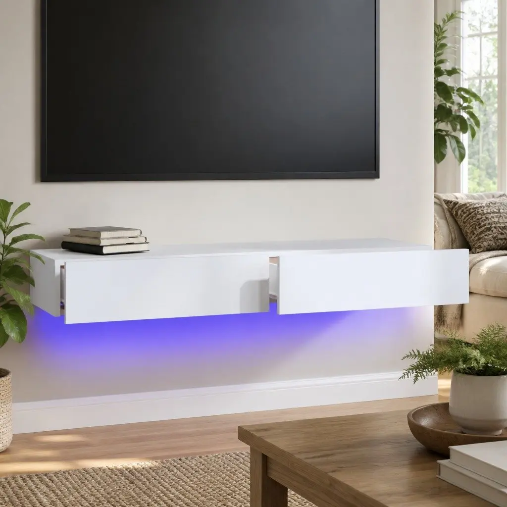 TV Cabinet Modern White 120x35x15.5cm Engineered Wood with RGB LED Lights
