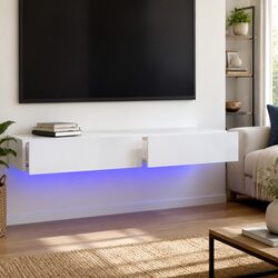 Elegant TV Cabinet with RGB LED Lights in White Gloss