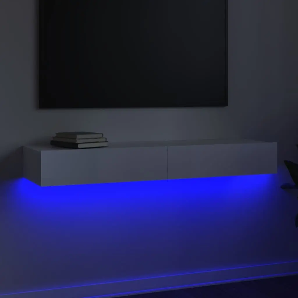 TV Cabinet LED Lights High Gloss White 120x35x15.5 cm Engineered Wood