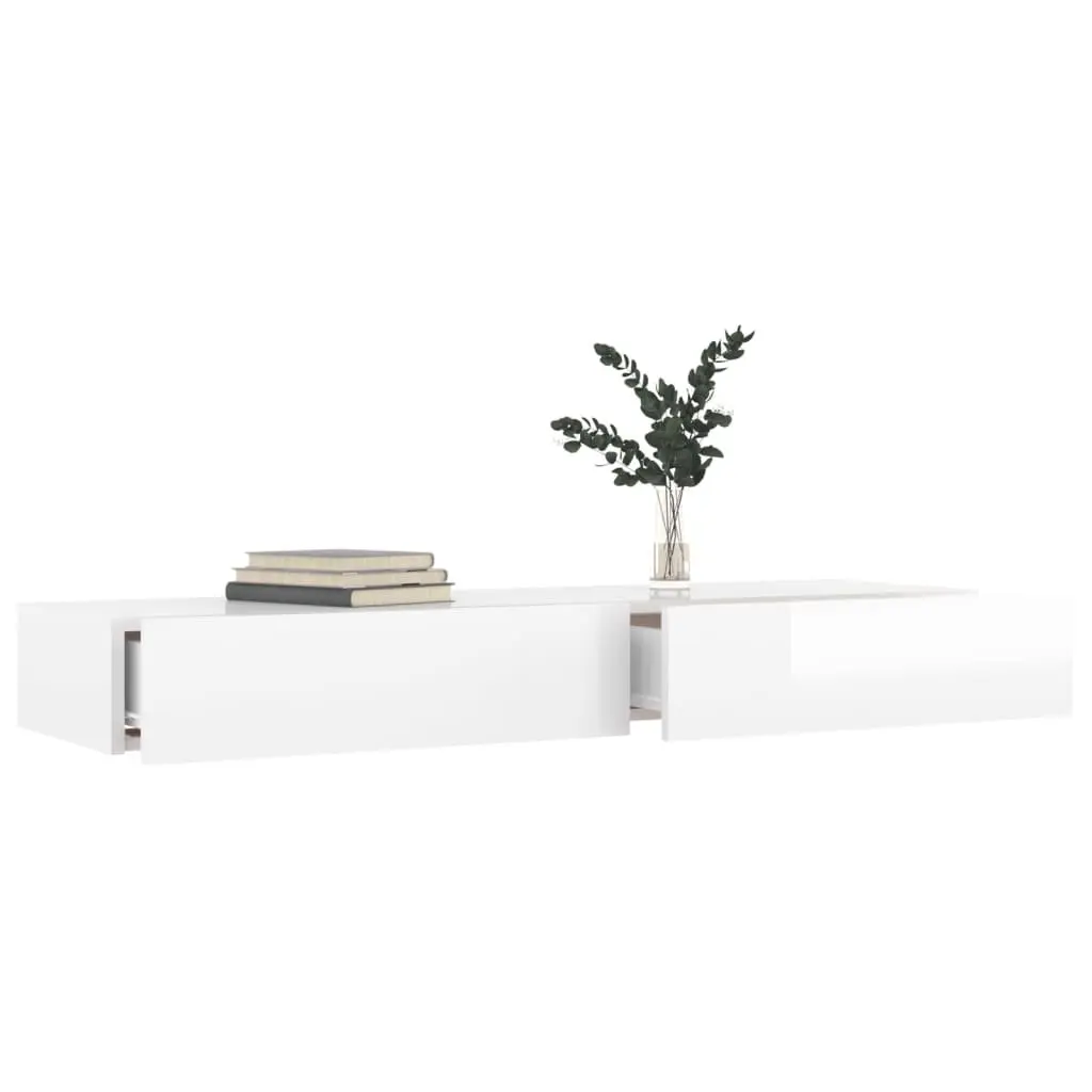 TV Cabinet LED Lights High Gloss White 120x35x15.5 cm Engineered Wood