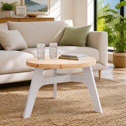 Brown Round Wooden Table Top Ø60cm Solid Pine Surface