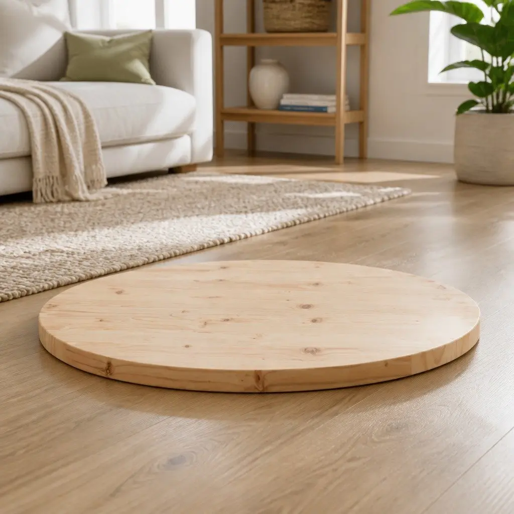 Brown Round Solid Pine Wood Table Top Ø80cm x 3cm