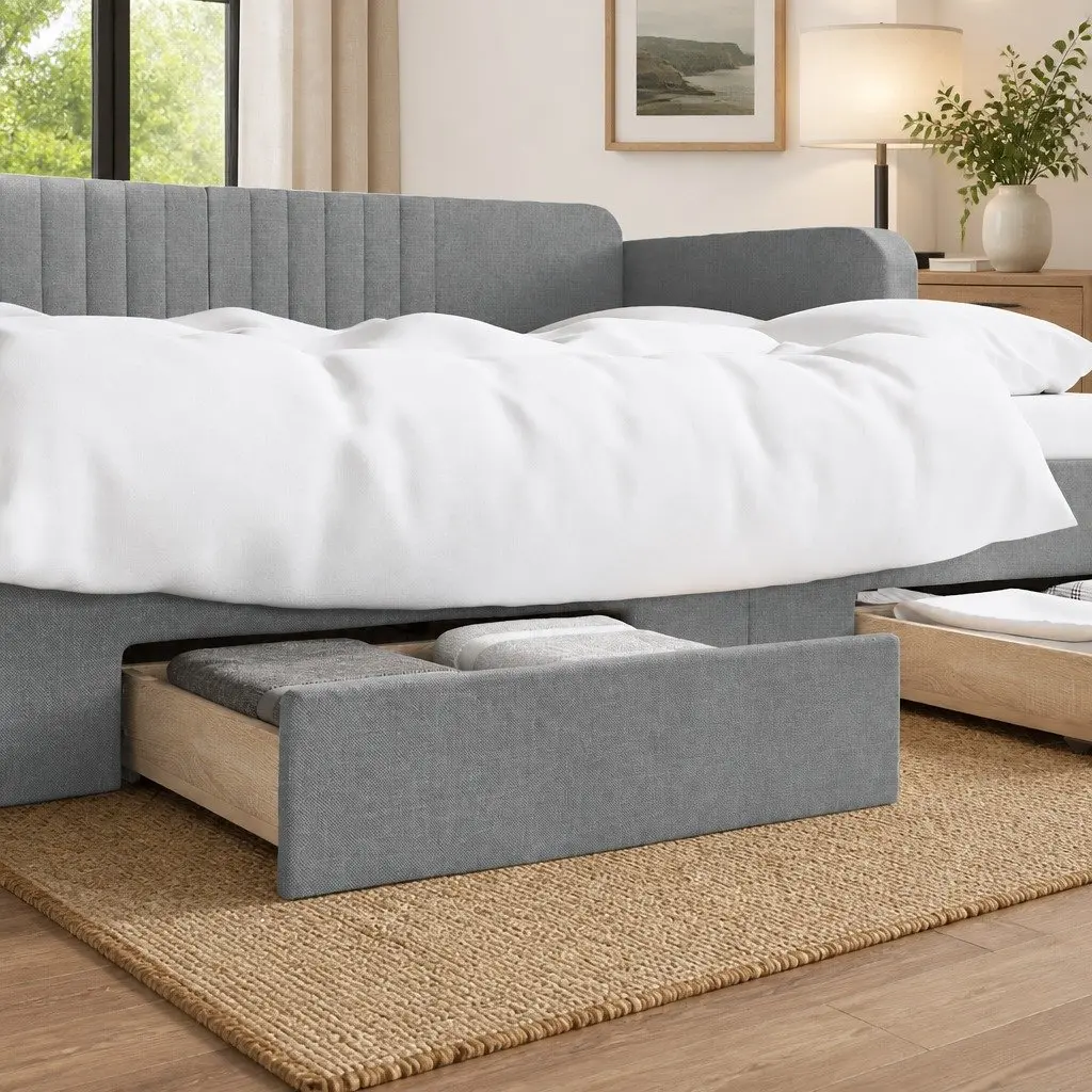 Under Bed Storage Drawers 2pcs Grey Engineered Wood Fabric Rolling Easy-Glide