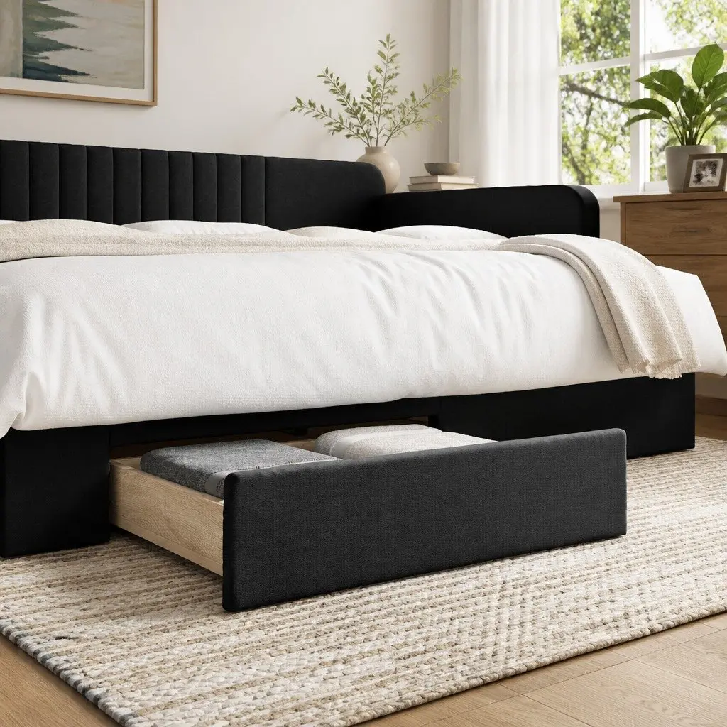 2-Piece Under Bed Storage Drawers in Black Faux Leather