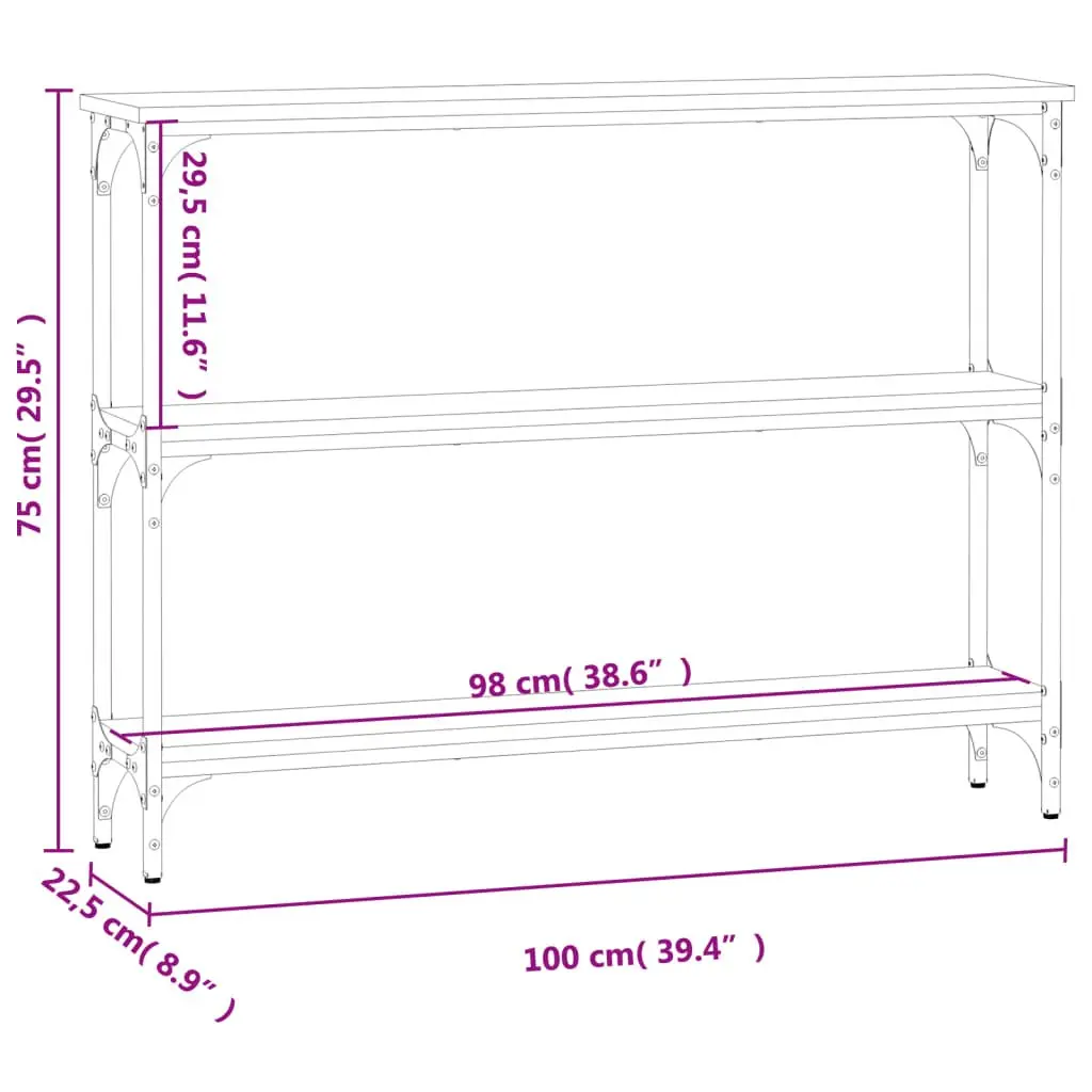 Console Table Sonoma Oak Brown Engineered Wood Metal Frame 100 x 22.5 x 75 cm