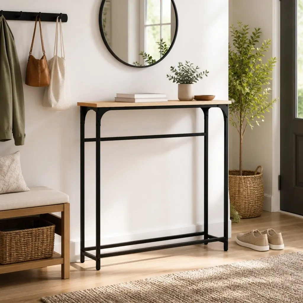 Engineered Wood Console Table Brown Industrial Style 75cm x 19.5cm x 75cm