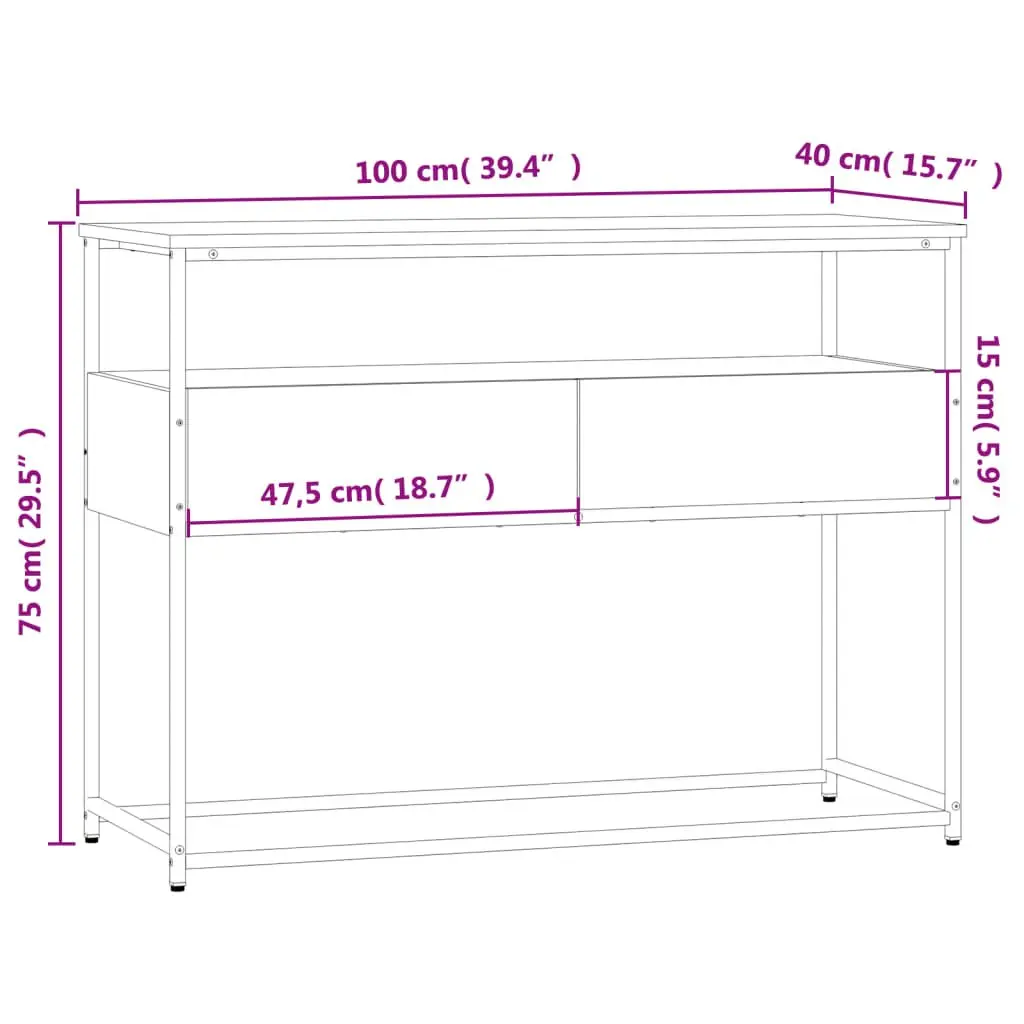 Console Table Sonoma Oak 100 x 40 x 75 cm Engineered Wood with Metal Frame