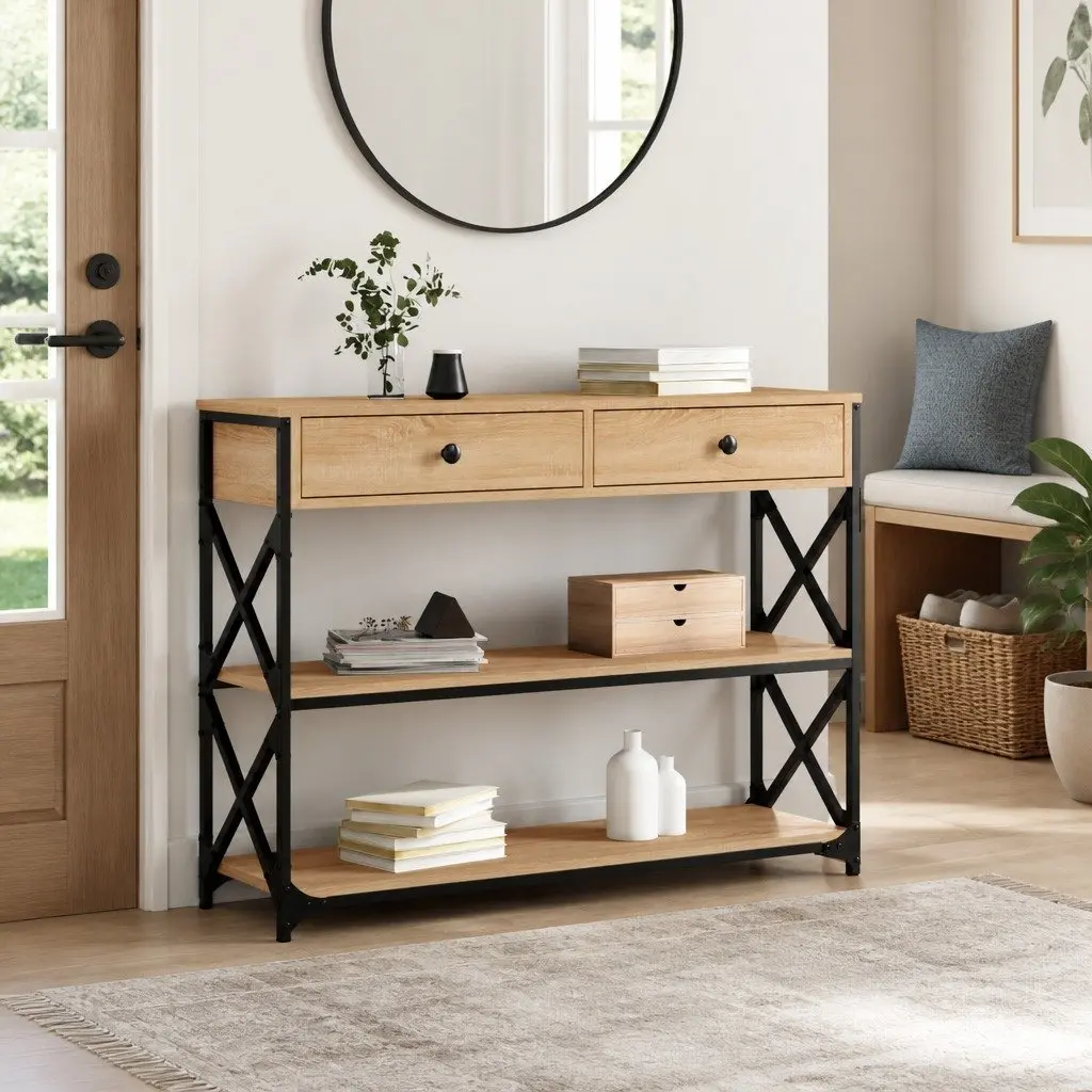 Console Table Sonoma Oak 100x28x75 cm Engineered Wood with Metal Frame