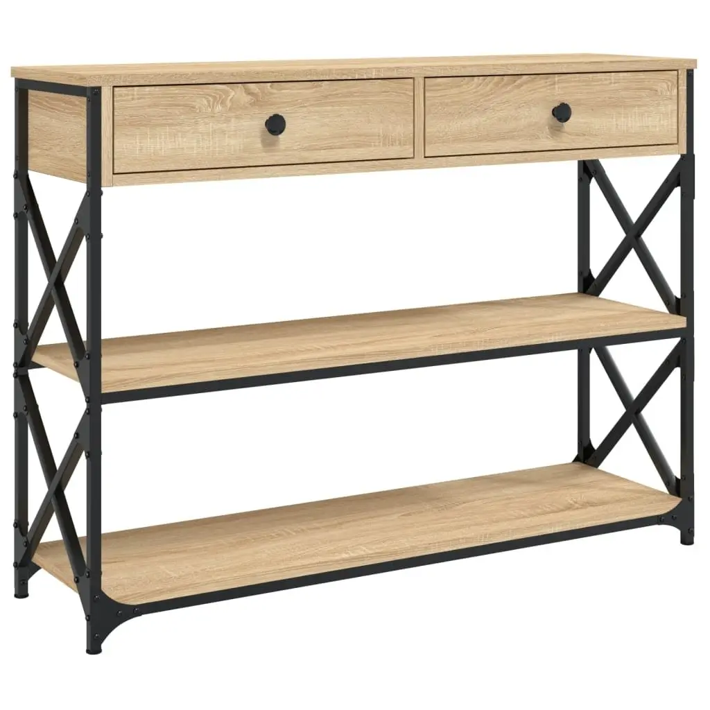 Console Table Sonoma Oak 100x28x75 cm Engineered Wood with Metal Frame