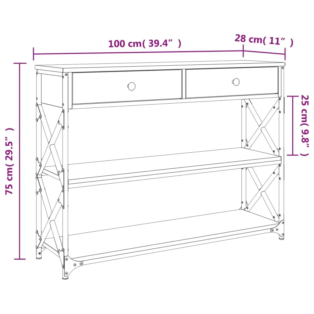 Console Table Sonoma Oak 100x28x75 cm Engineered Wood with Metal Frame