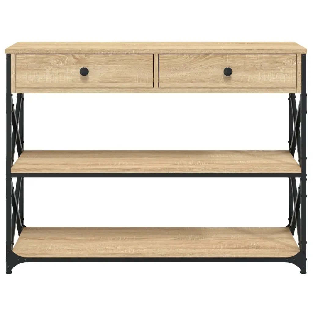 Console Table Sonoma Oak 100x28x75 cm Engineered Wood with Metal Frame
