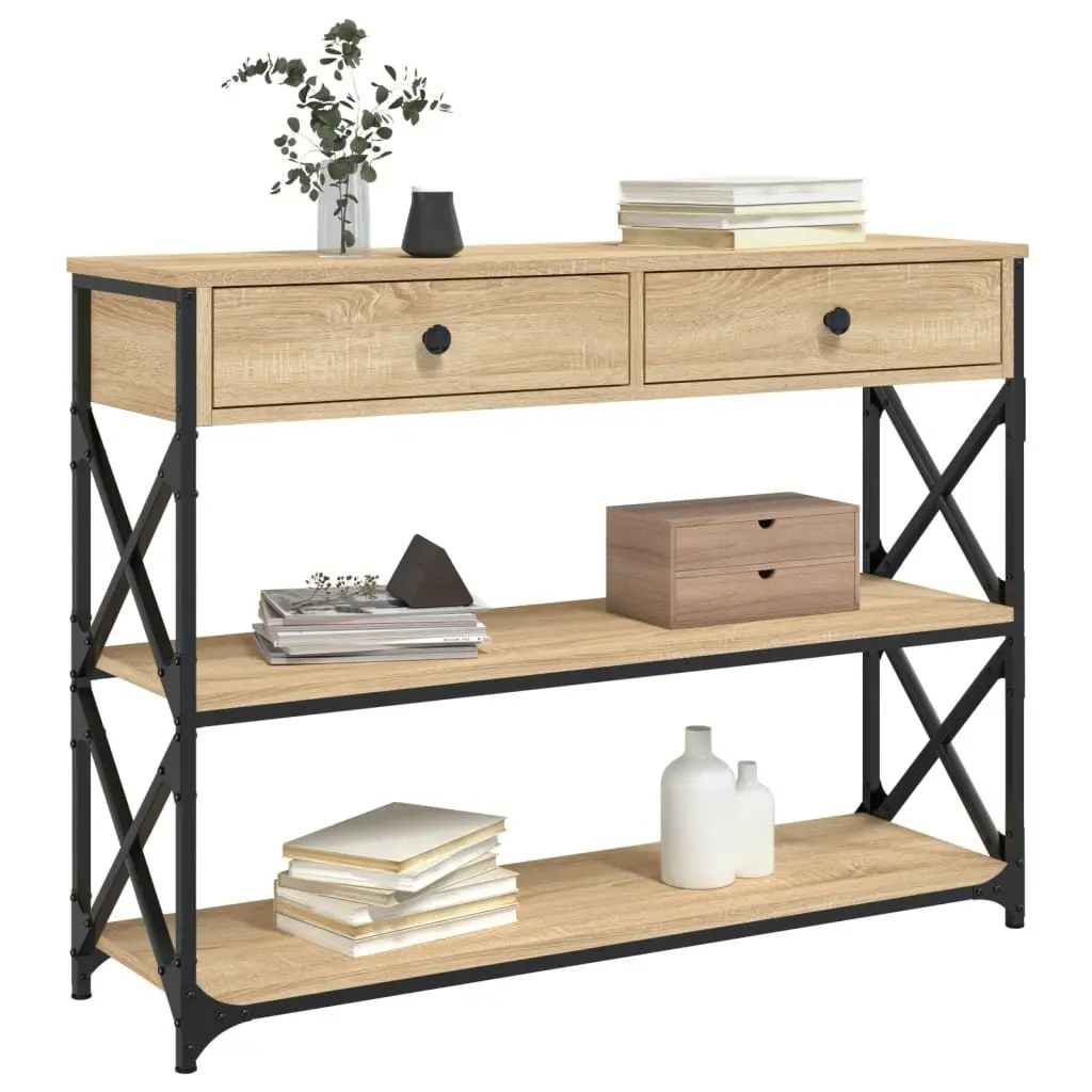 Console Table Sonoma Oak 100x28x75 cm Engineered Wood with Metal Frame