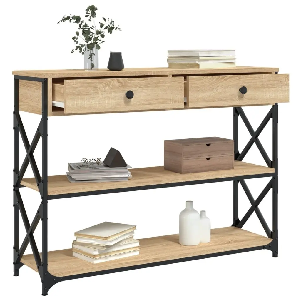 Console Table Sonoma Oak 100x28x75 cm Engineered Wood with Metal Frame