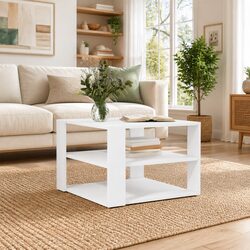 Chic White Coffee Table with Open Shelf Storage
