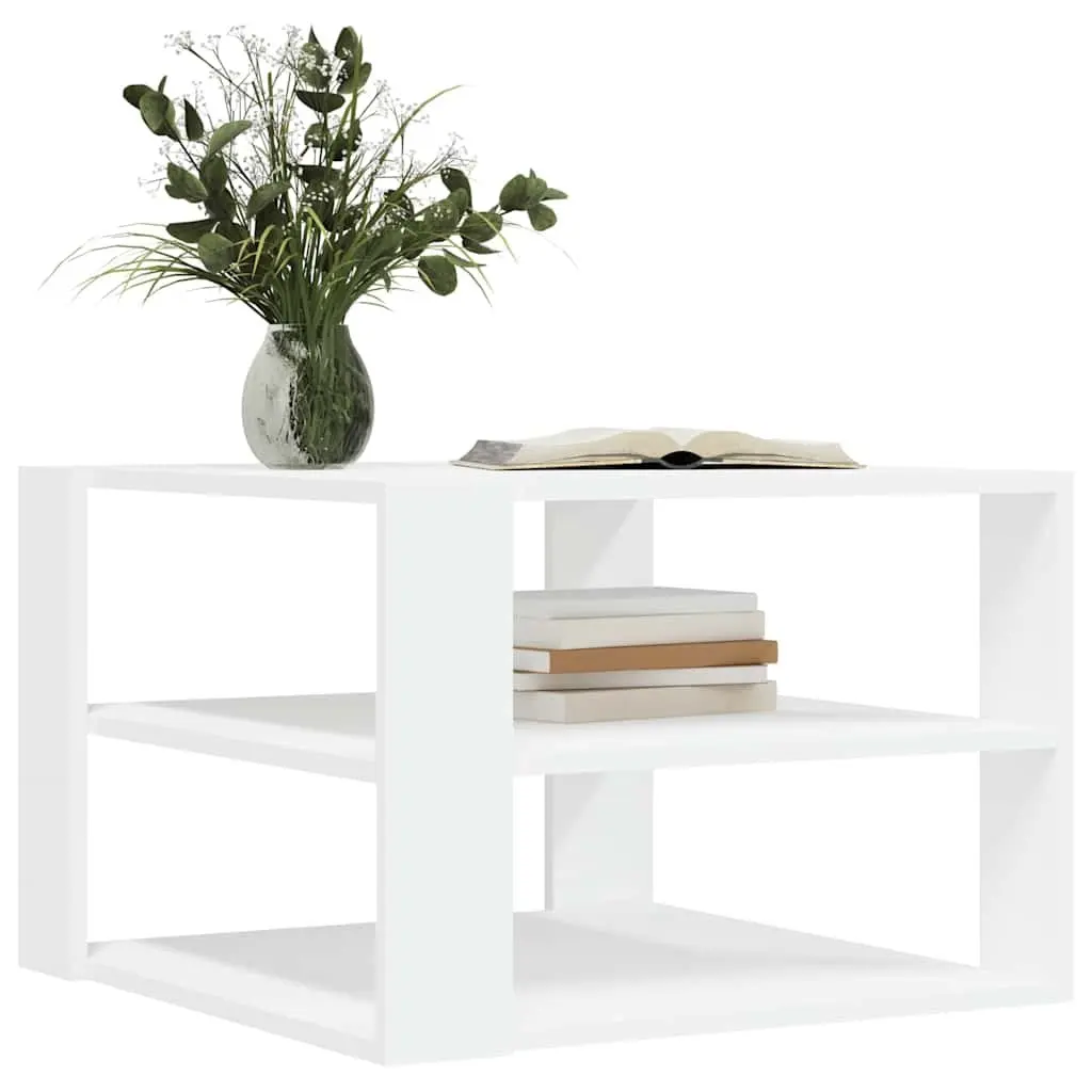 Coffee Table White 58x58x40 cm 3-Tier Open Shelf Storage Engineered Wood