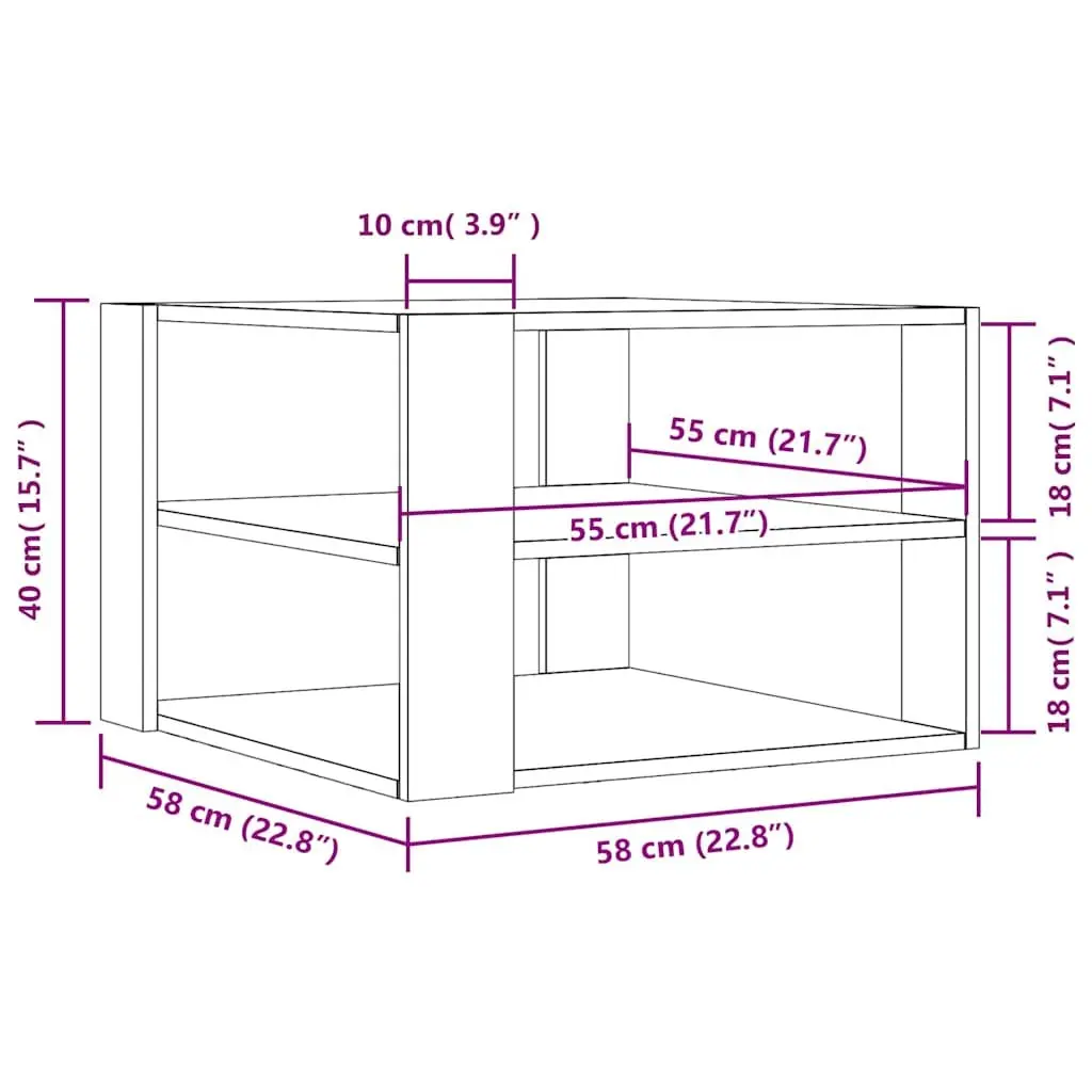 Coffee Table White 58x58x40 cm 3-Tier Open Shelf Storage Engineered Wood