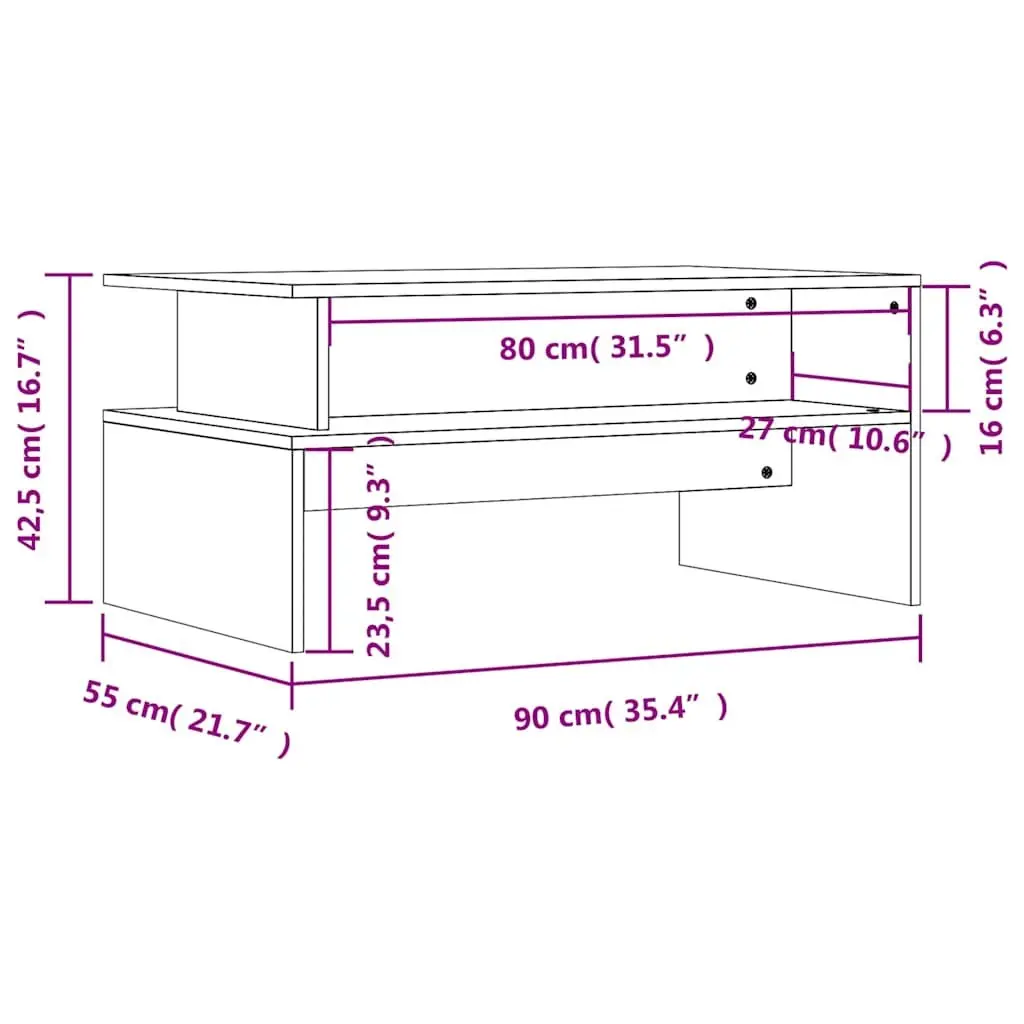 Coffee Table Black Engineered Wood 90L x 55W x 42.5H cm