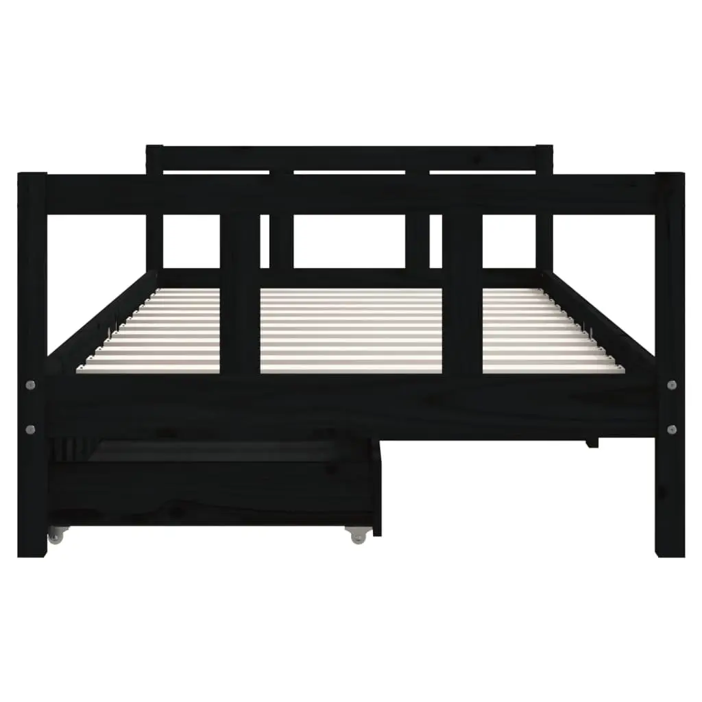 Kids Bed Frame Black 90x190cm Solid Pine Wood with Storage Drawers Low Height
