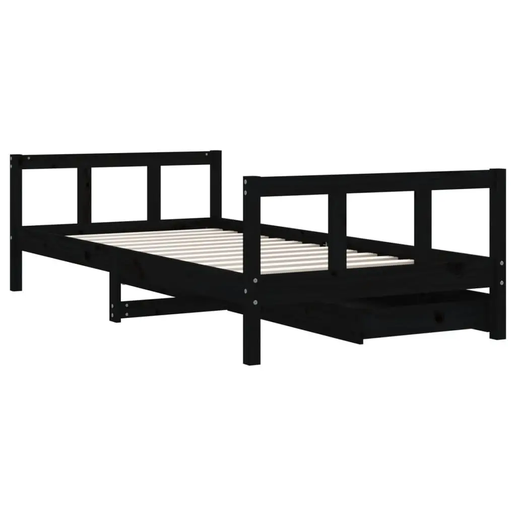 Kids Bed Frame Black 90x190cm Solid Pine Wood with Storage Drawers Low Height
