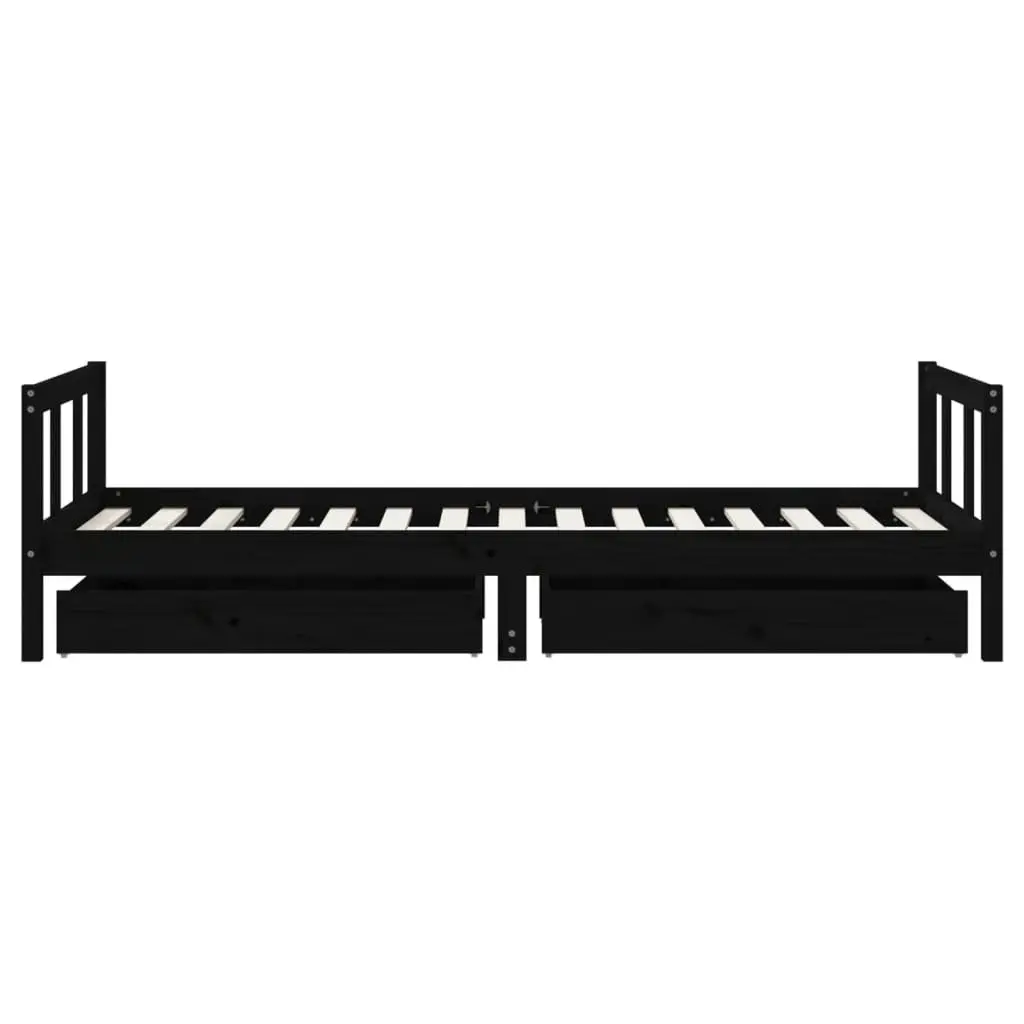 Kids Bed Frame Black 90x190cm Solid Pine Wood with Storage Drawers Low Height