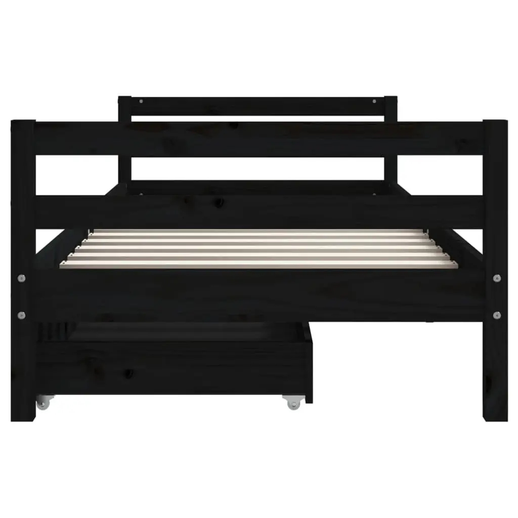 Kids Bed Frame Black 90x190 cm Solid Pine Wood with Storage Drawers